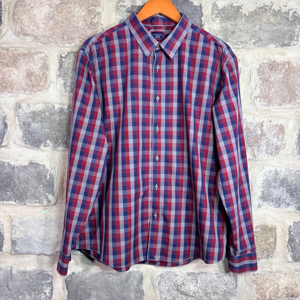 UNTUCKit Pomerol WF Red Blue Plaid Wrinkle Free Button Down Shirt Mens XL Office